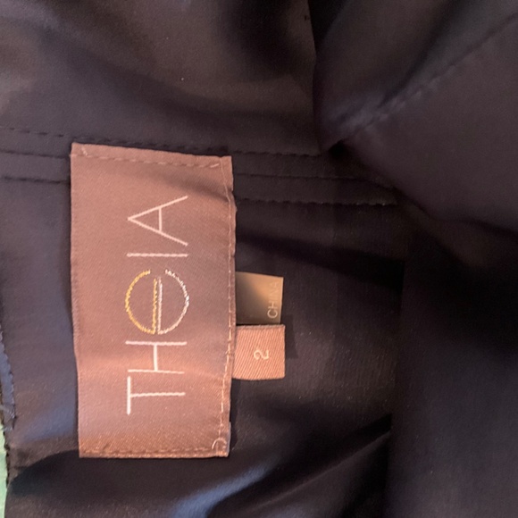 Theia, size 2, navy with black lace overlay, off the shoulder, bell sleeves - Picture 7 of 7